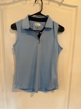 Greg Norman woman’s light blue sleeveless golf polo tank top size small